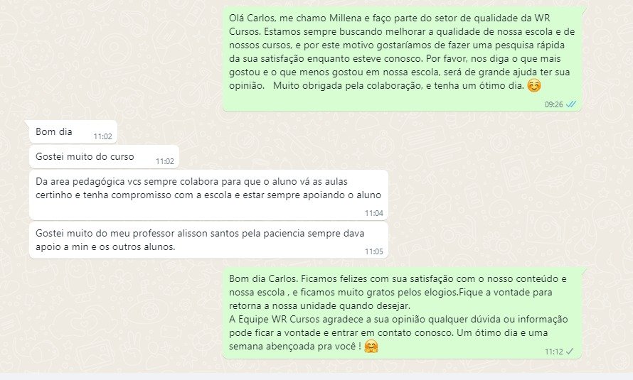 Depoimento real de aluno da WR Cursos